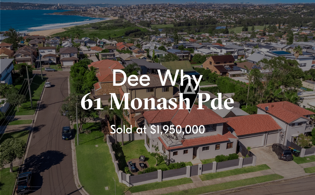Text Box: 65 Mcintosh Road, Dee Why
SOLD ?
- 133 Enquiries
- XX Virtual Tours
- 31 private physical inspections
- 14 Contracts issued